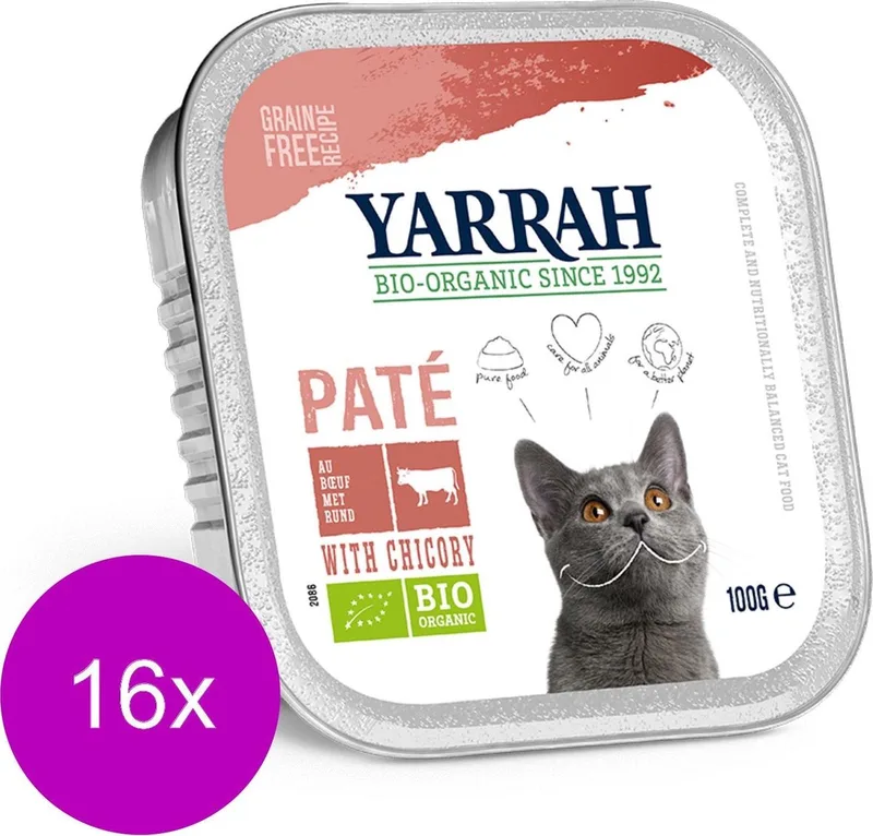 Bio Kat Alu Pate - Rund - Kattenvoer - 16 x 100 g NL-BIO-01 by Yarrah – product photo