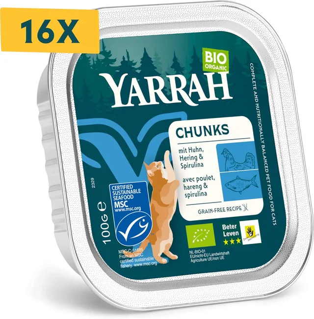 Bio Kattenvoer Chunks Vis - 16 x 100 gr - Voordeelverpakking