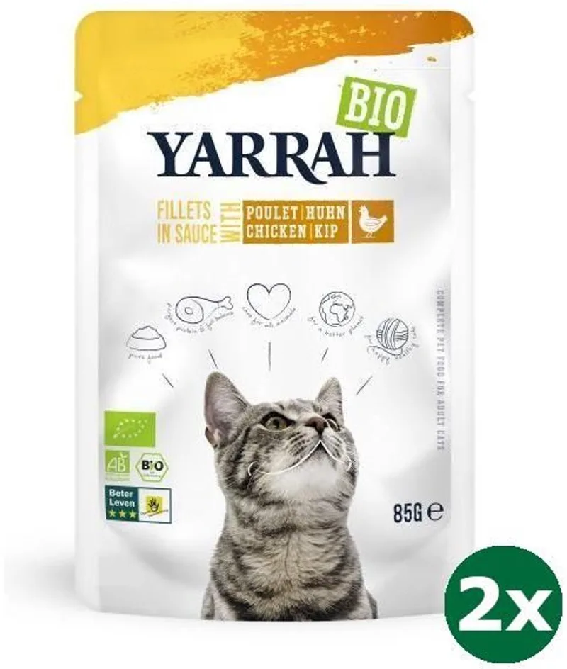 cat biologische filets met kip in saus kattenvoer 2x 14x85 gr NL-BIO-01 de Yarrah – photo produit