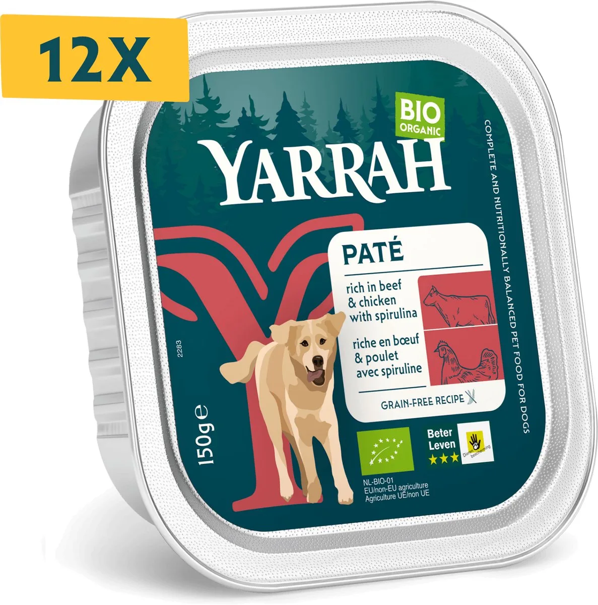 Dog Alu - Graanvrij - Rund - Hondenvoer 12 x 150 g NL-BIO-01 de Yarrah – photo produit
