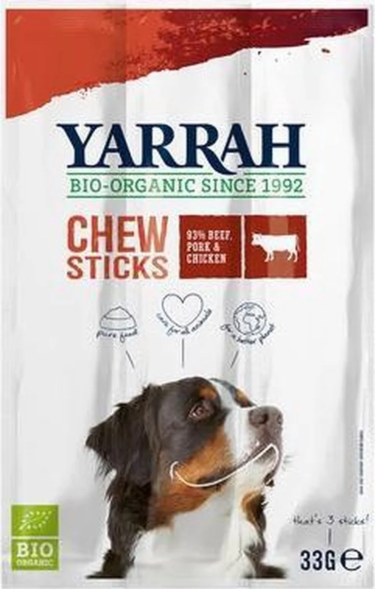 Hondensnack Chew Stick met Rund - 5 x 33 g - NL-BIO-01 de Yarrah – photo produit