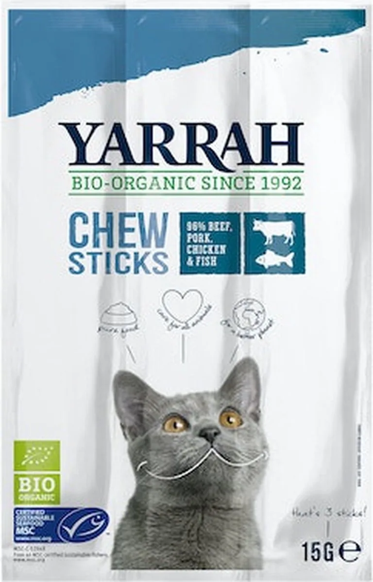 Kattensnack Chew Stick met Vis Bio - 5 x 15 g van Yarrah – productfoto