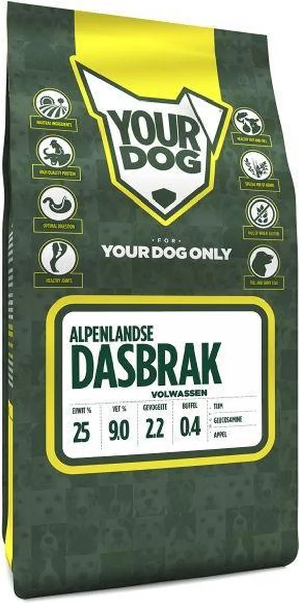 Hondenvoer Yourdog Alpenlandse Dasbrak - Rijk aan Buffel en Kip - 3kg, zonder kunstmatige toevoegingen