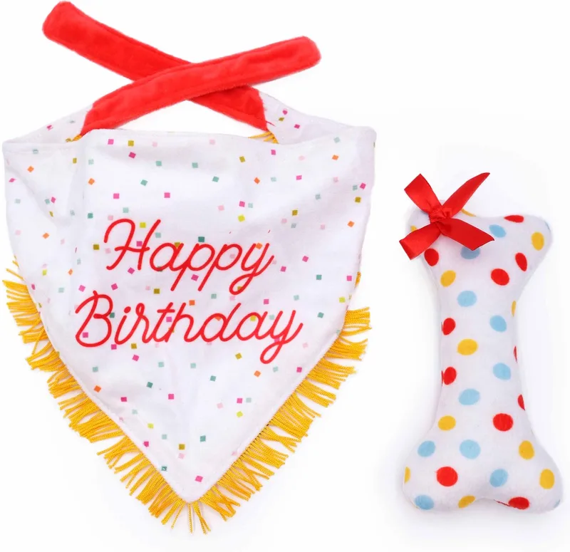 Happy Birthday Bandana & Bone - hondenspeelgoed de Zippy Paws en Jaune – photo produit