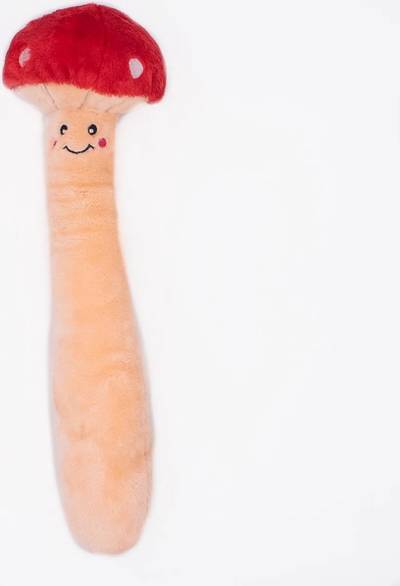 Jigglerz Veggies - Hondenknuffel - Paddenstoel met Lachgezicht - 51x10x10 cm by Zippy Paws in Red – product photo