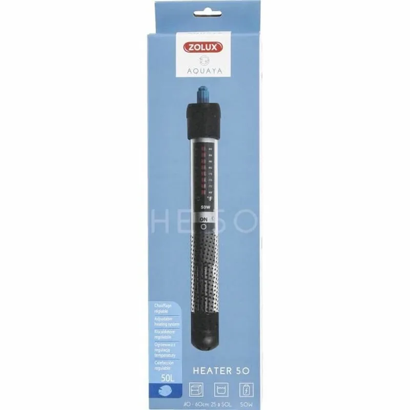 De Zolux 50 W aquariumverwarmer is perfect voor aquaria van 25 tot 50 liter. Het heeft een temperatuurregeling met schaalverdeling en indicatielampje. Volg de gebruiksaanwijzing om een optimale veiligheid te garanderen. by Zolux in Grey – product photo