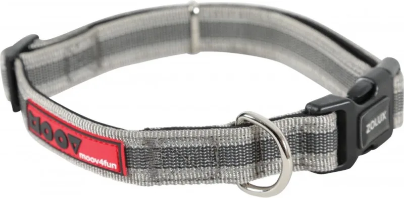 Moov Halsband / Hondenhalsband - Nylon - Neopreen binnenvoering - Reflecterend - Breedte: 20 mm - Nekomtrek: 36 - 47 cm (GELIEVE ALVORENS BESTELLEN OPMETEN) de Zolux en Gris – photo produit