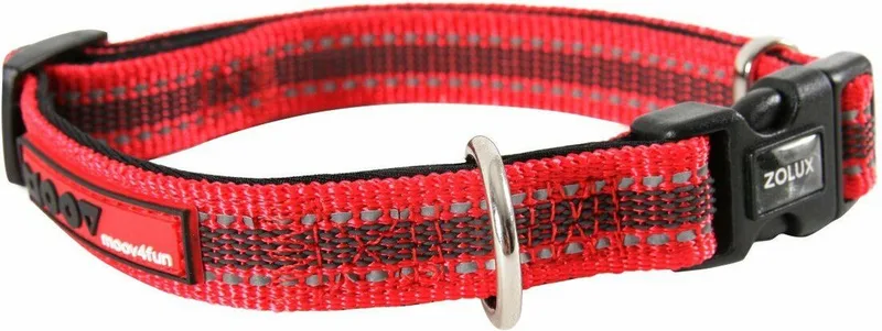 Moov Halsband / Hondenhalsband - Nylon - Neopreen binnenvoering - Rood - Reflecterend - Breedte: 20 mm - Nekomtrek: 36 - 47 cm (GELIEVE ALVORENS BESTELLEN OPMETEN) de Zolux en Noir, Gris – photo produit