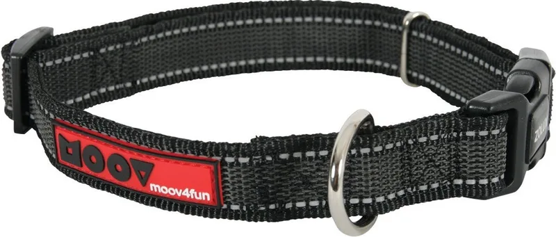 Moov Halsband / Hondenhalsband - Nylon - Neopreen binnenvoering - Zwart - Reflecterend - Breedte: 20 mm - Nekomtrek: 36 - 47 cm (GELIEVE ALVORENS BESTELLEN OPMETEN) de Zolux en Noir, Gris – photo produit