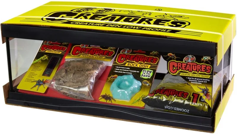 Creatures Den Low Profile Starter Kit - Terrarium Voor Vogelspinnen, Schorpioenen en Insecten - 52x27x20,3cm de Zoo Med en Noir – photo produit