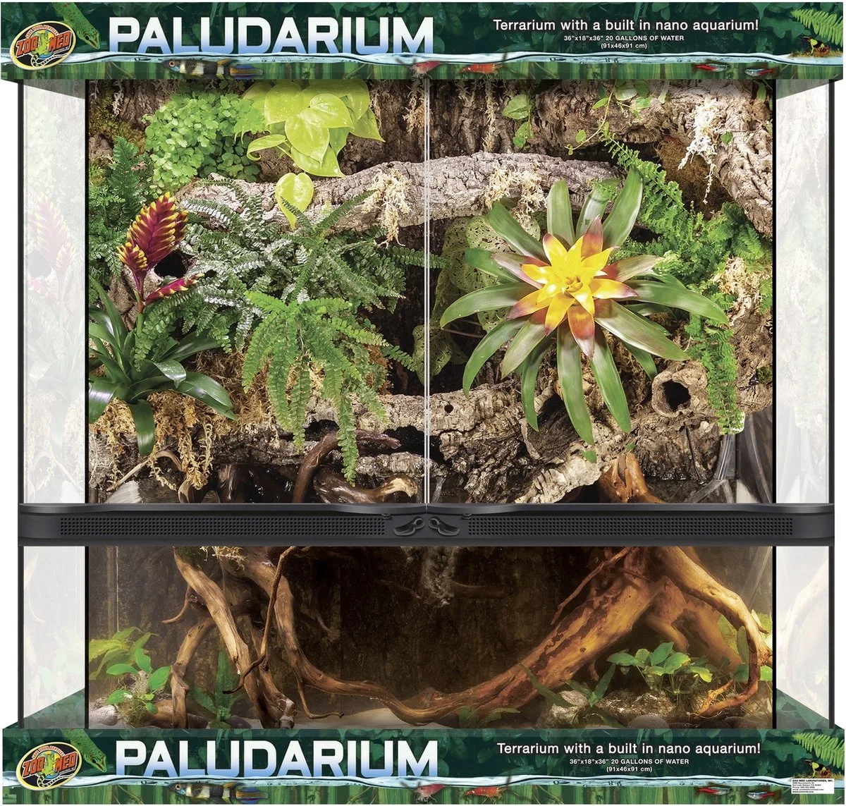 Double Door Paludarium 91x46x91cm glasterrarium met watergedeelte voor reptielen en amfibieën de Zoo Med en Noir – photo produit