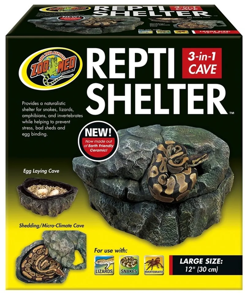 Repti Shelter 3 in 1 grot schuilplaats vochthut en legplaats voor reptielen en amfibieën Large - 30CM fra Zoo Med i Grå – produktbillede