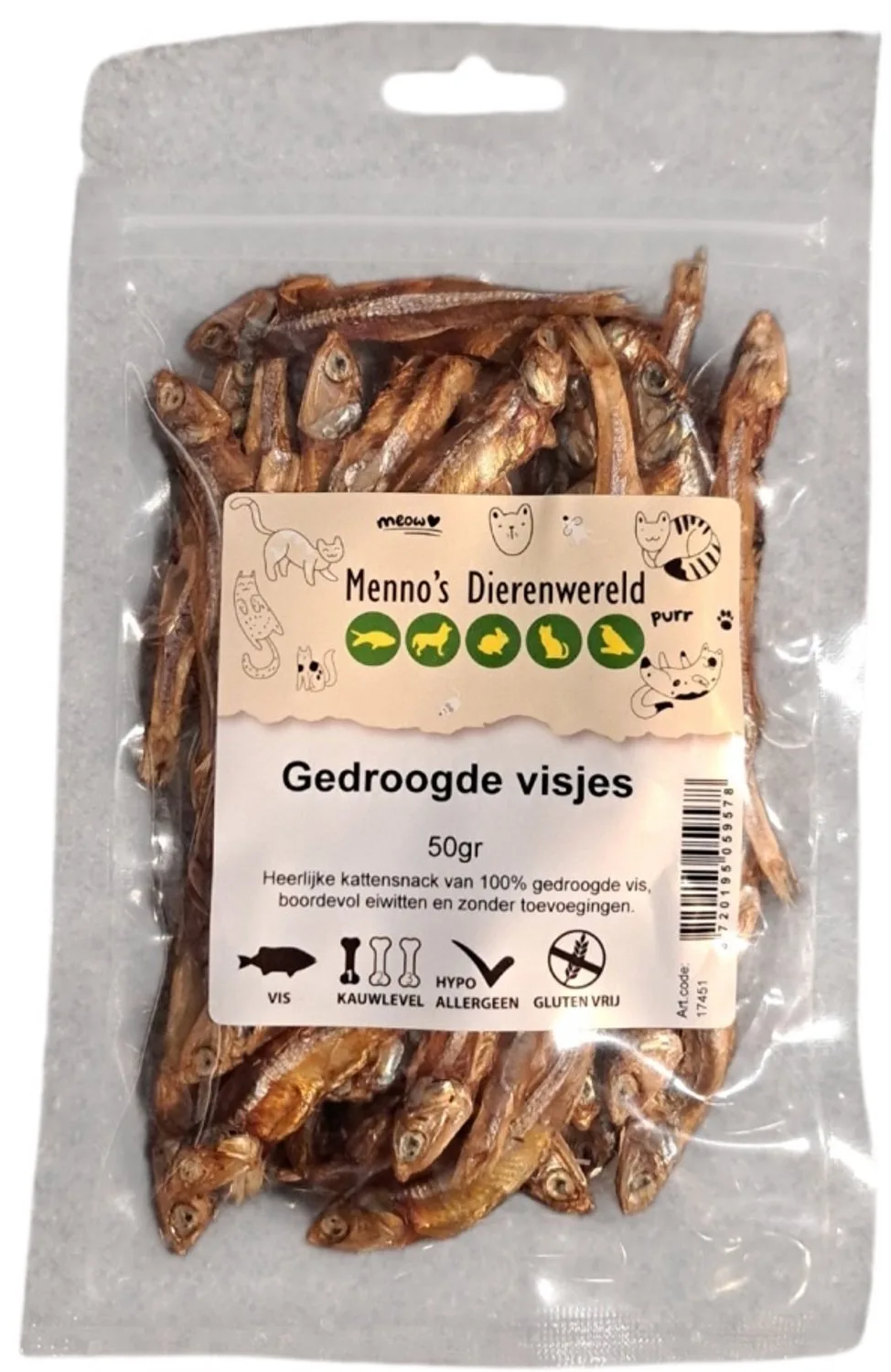 Gedroogde visjes kattensnack | 100% vis | 50 gram by Zoolekker – product photo