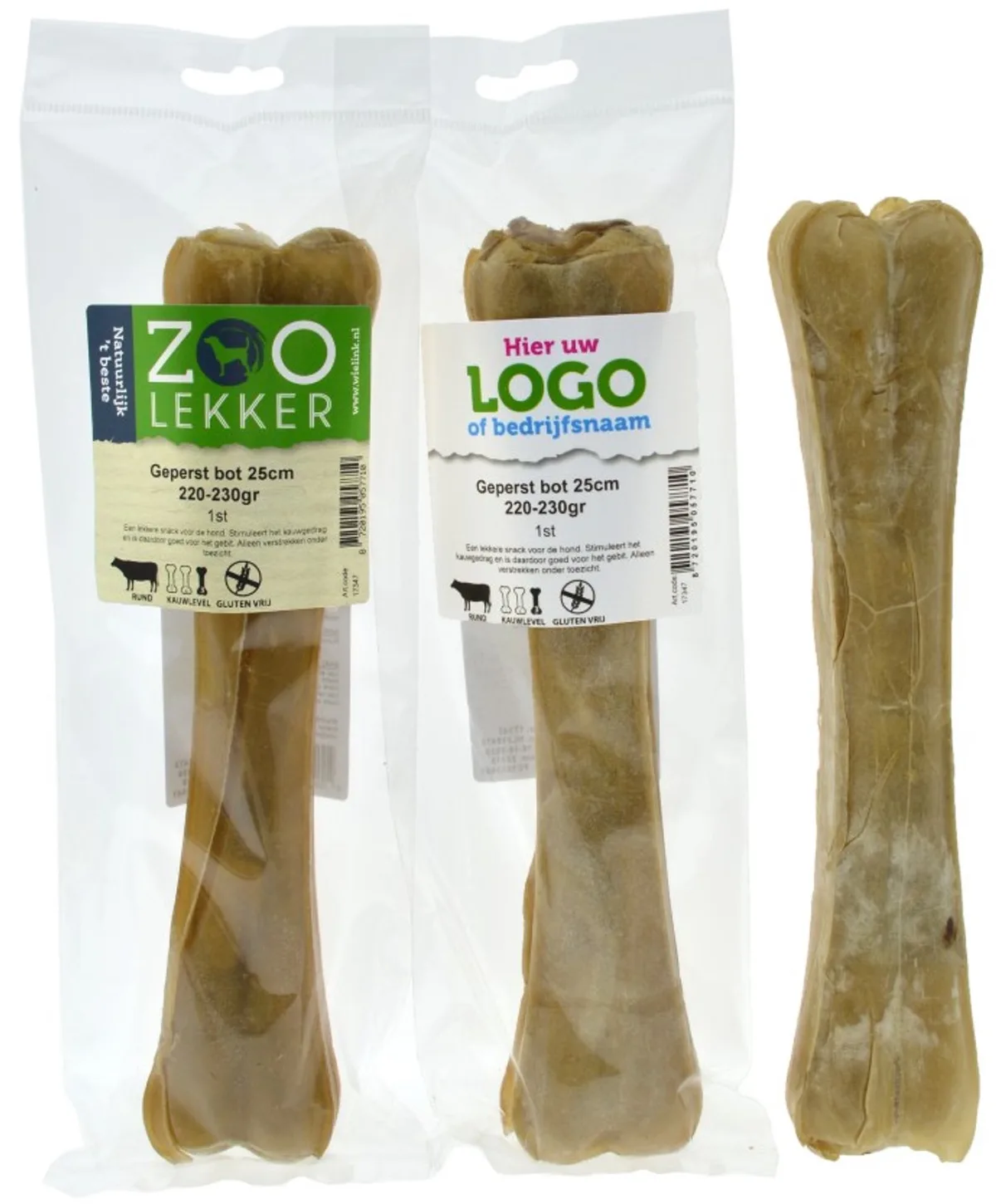 Geperst Bot hondensnack van buffelhuid 25 cm - natuurlijke kauwsnack 220-230 g van Zoolekker – productfoto