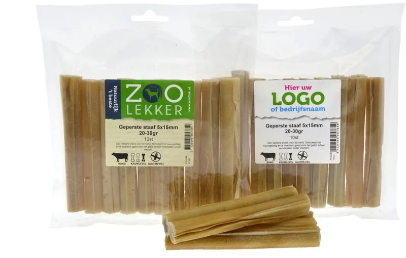 Geperste buffelhuid staaf Ø15 mm 20-30 g - hondensnack per 10 stuks von Zoolekker – Produktfoto