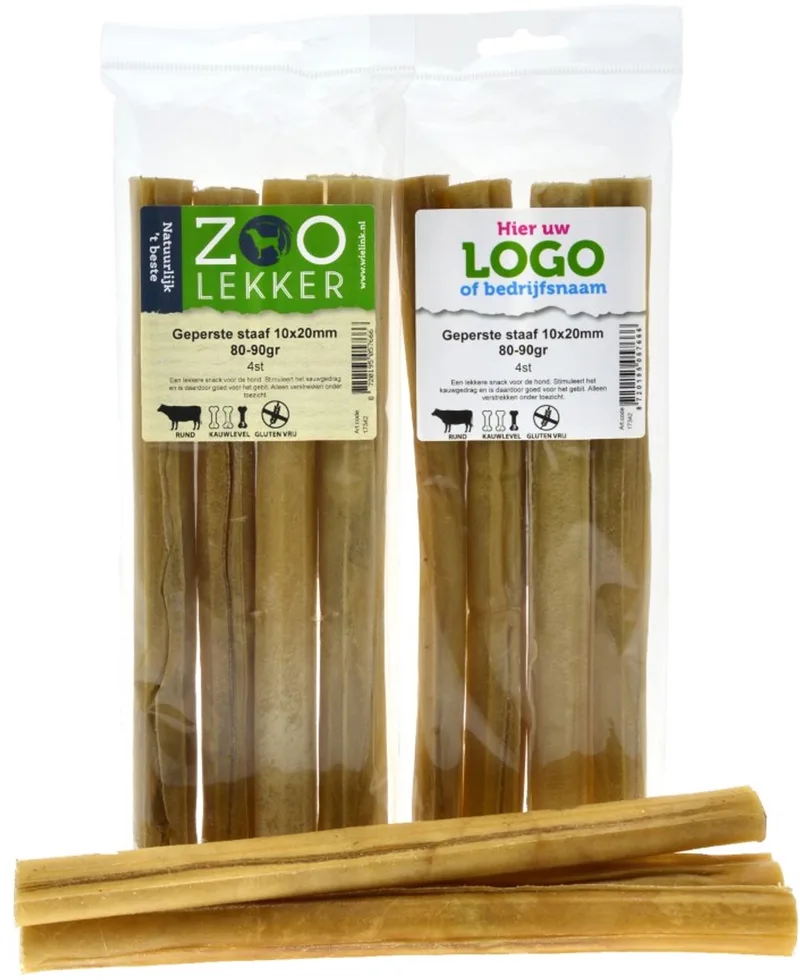 Geperste buffelhuid staaf Ø20 mm 80-90 g - hondensnack per 4 stuks de Zoolekker – photo produit