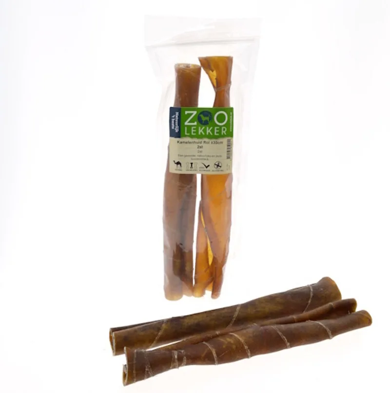 Kamelenhuid rol hondensnack 30 cm - natuurlijke kauwsnack voor honden, 2 stuks fra Zoolekker – produktbillede