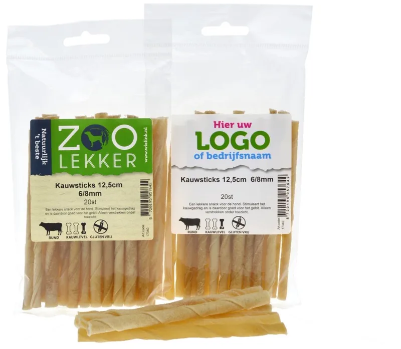 Kauwsticks van buffelhuid 12,5 cm Ø6-8 mm - hondensnack per 20 stuks von Zoolekker – Produktfoto