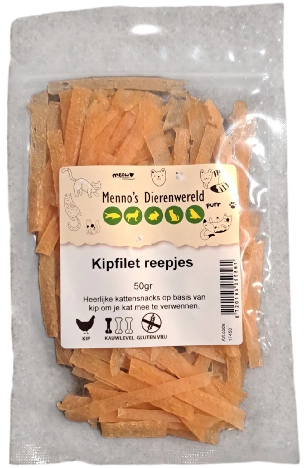 Kipfilet reepjes kattensnack | kip | 50 gram van Zoolekker – productfoto