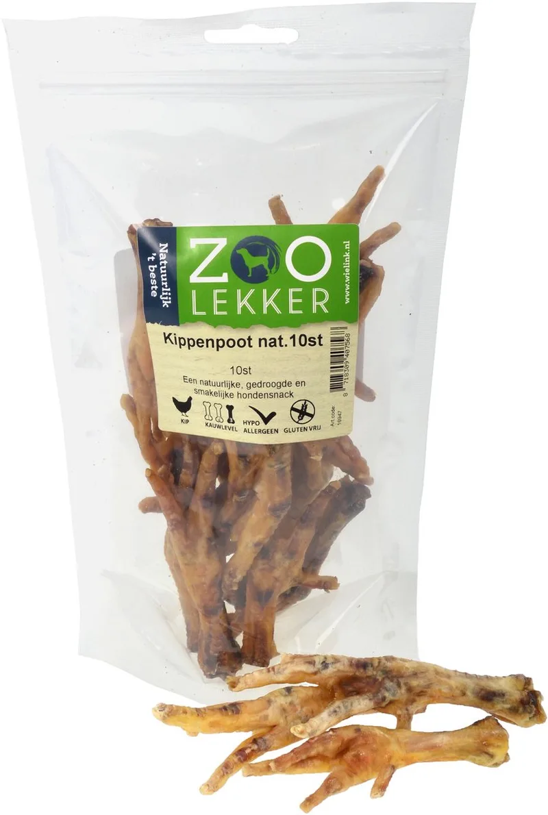 Kippenpoot - hondensnack - naturel 10 stuks by Zoolekker – product photo
