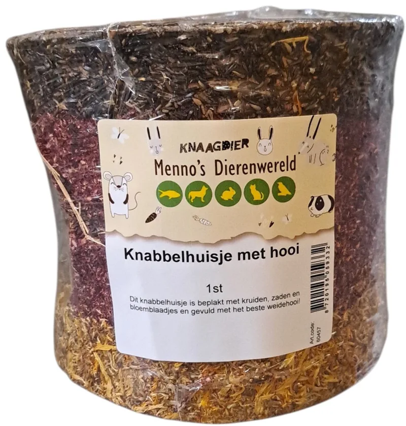 Knabbelhuisje met hooi – natuurlijk knaagdierhuisje met kruiden en bloemen, Ø 15 cm fra Zoolekker – produktbillede