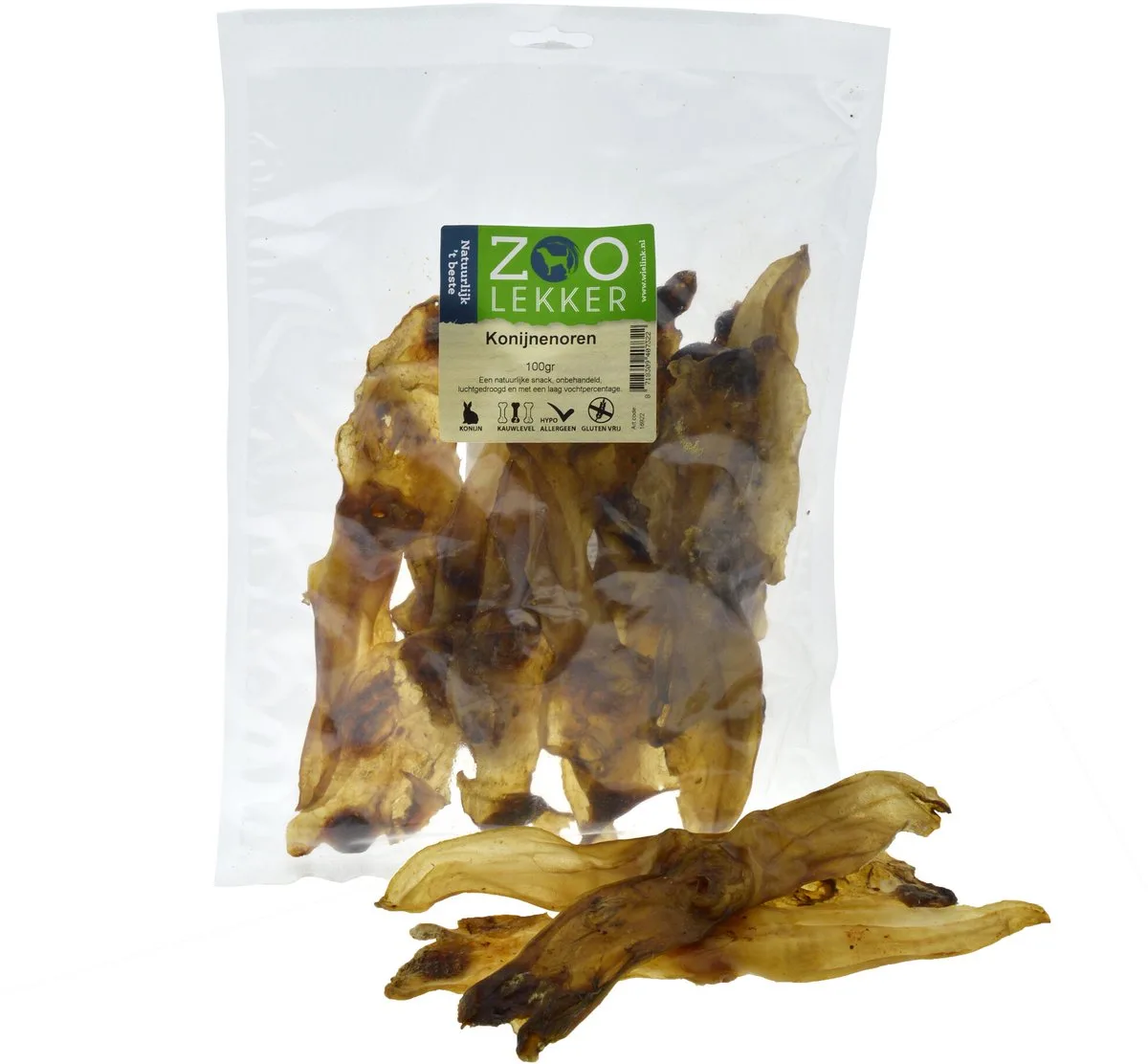 Konijnenoren 100 gram van Zoolekker – productfoto