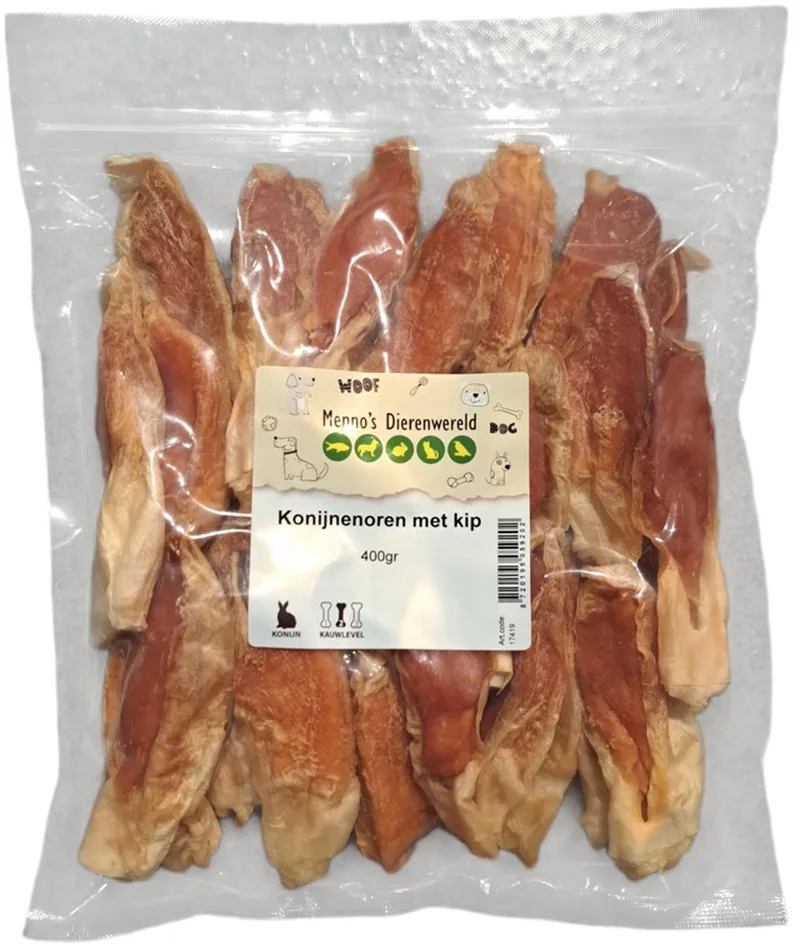 Konijnenoren met kip - gezonde hondensnack in 100 g en 400 g verpakkingen 400 Gram by Zoolekker – product photo