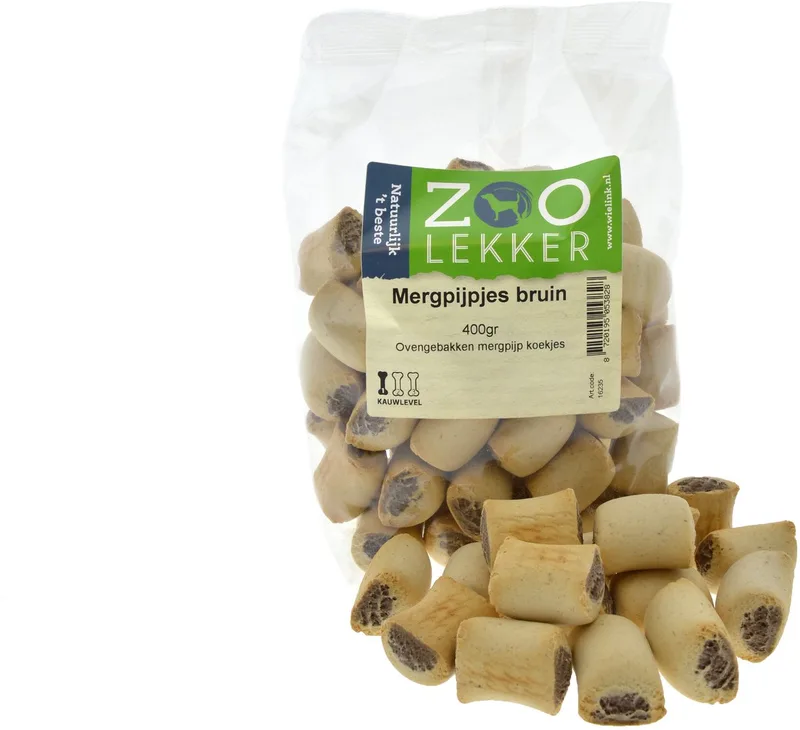 Mergpijpjes Bruin - hondenkoekjes - 400 gram by Zoolekker – product photo
