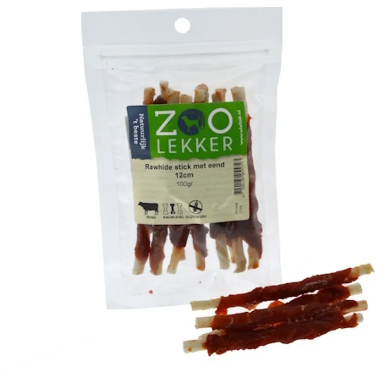 Rawhide stick met eend 12 cm - hondensnack van buffelhuid en eend, verpakkingen 100 g, 400 g en 1 kg 100 Gram by Zoolekker – product photo