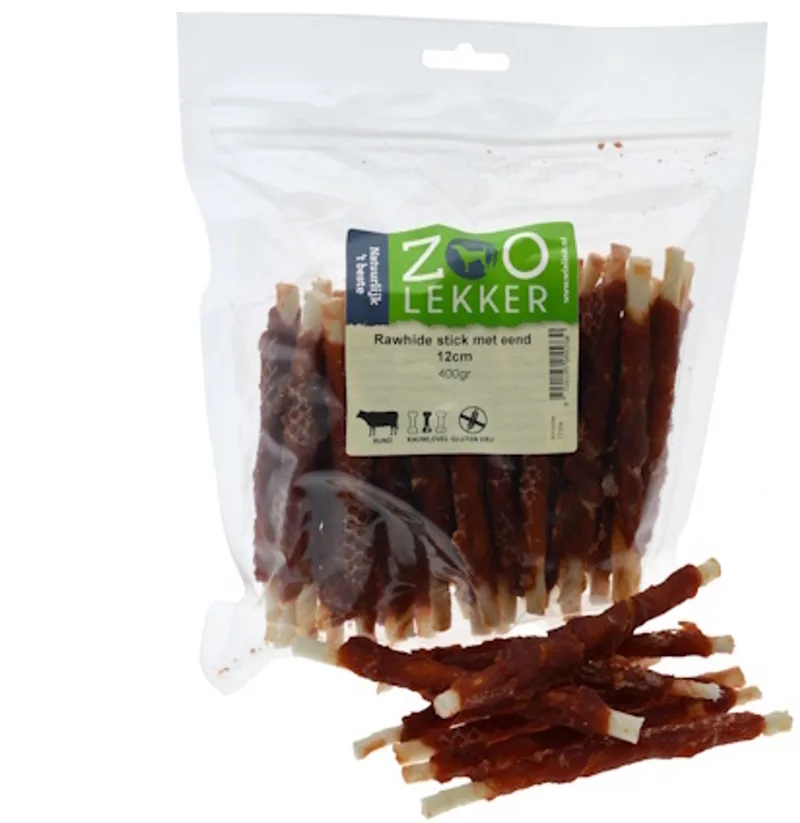 Rawhide stick met eend 12 cm - hondensnack van buffelhuid en eend, verpakkingen 100 g, 400 g en 1 kg 400 Gram by Zoolekker – product photo