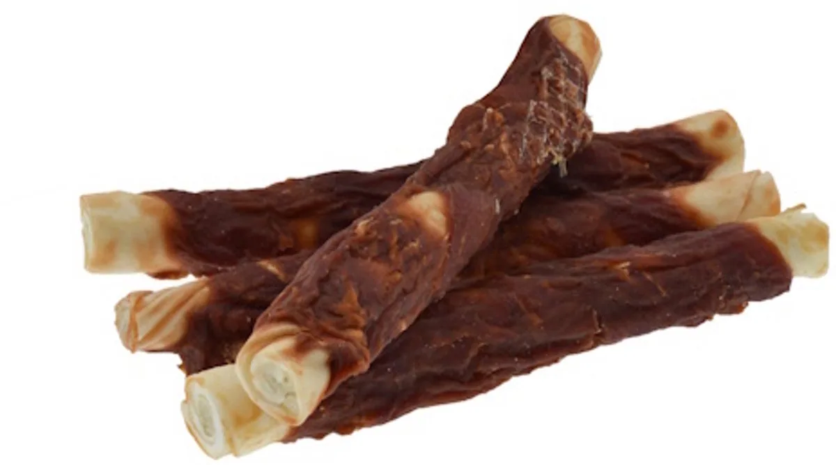 Rawhide stick met eend 18 cm - hondensnack van buffelhuid en eend in bulkverpakking fra Zoolekker – produktbillede