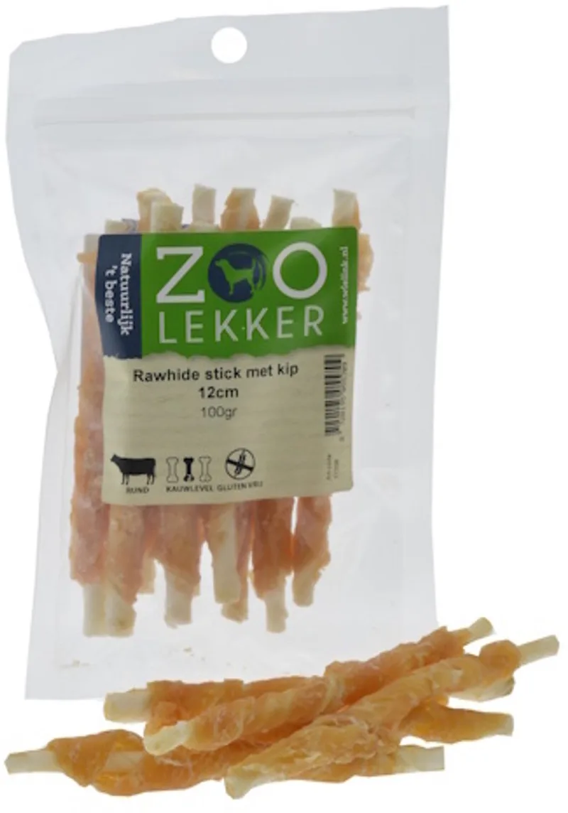 Rawhide stick met kip 12 cm - hondensnack van buffelhuid en kip, verpakkingen 100 g, 400 g en 1 kg 100 Gram by Zoolekker – product photo