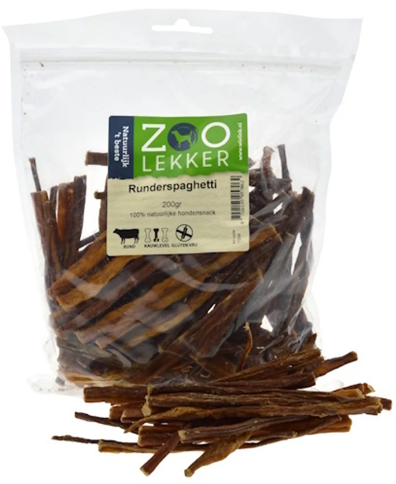 Spaghetti Spiervlees - 200 Gram - Hondensnacks - Hondensnoepjes - Hondensnacks Gedroogd - Hondensnacks Kauwbot von Zoolekker – Produktfoto