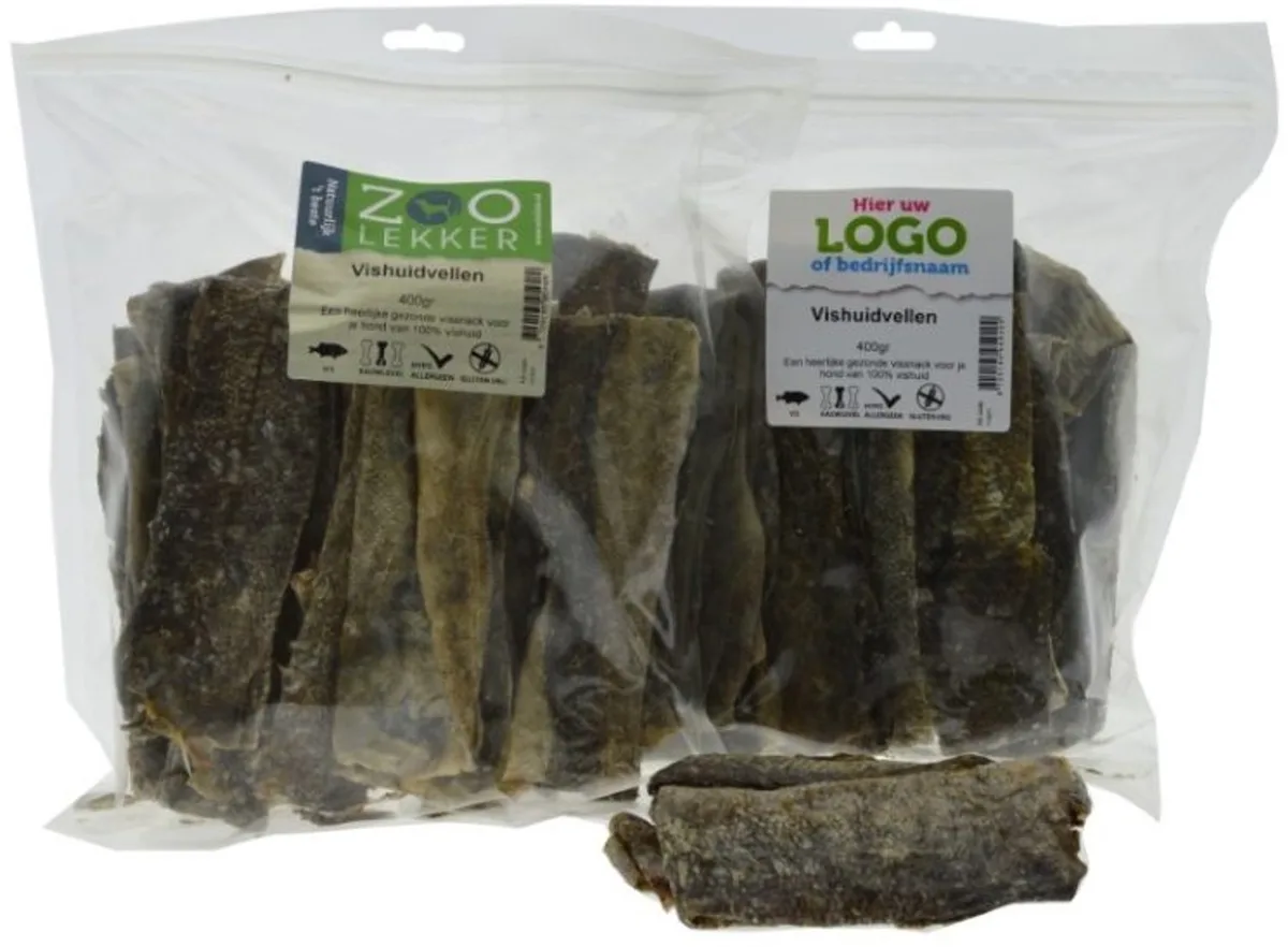 Vishuidvellen van kabeljauwhuid hondensnack | 100 g of 400 g 400 gram fra Zoolekker – produktbillede