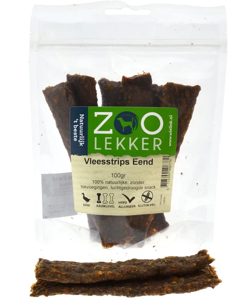 Vleesstrips Eend - hondensnacks - 100 gram by Zoolekker – product photo