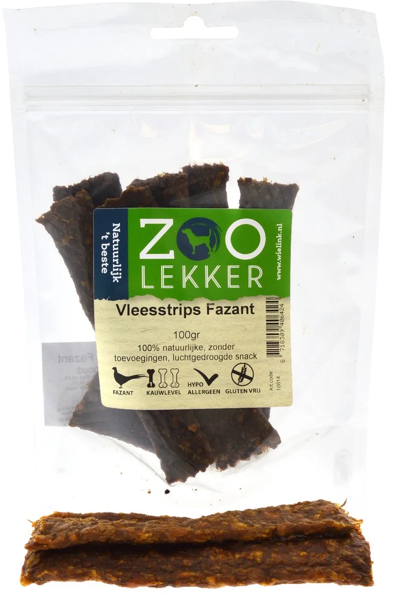 Vleesstrips Fazant - hondensnacks - 100 gram by Zoolekker – product photo
