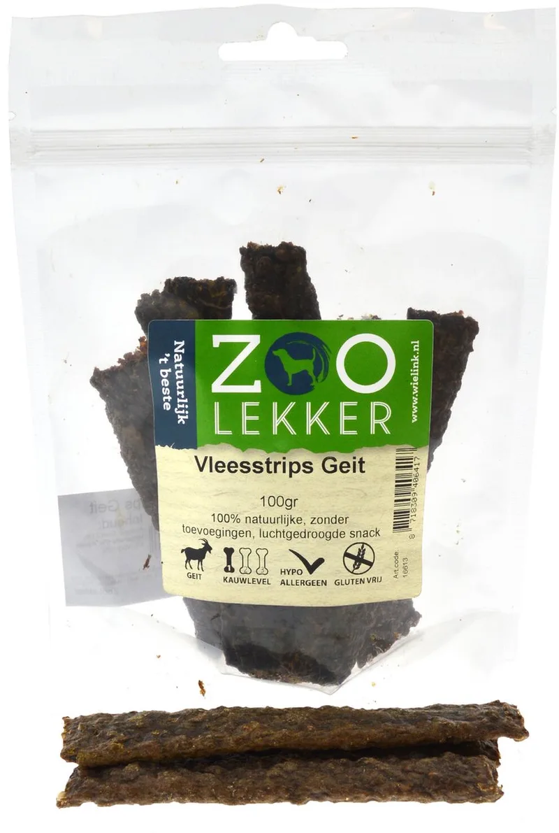 Vleesstrips Geit - hondensnack - 100 gram de Zoolekker – photo produit