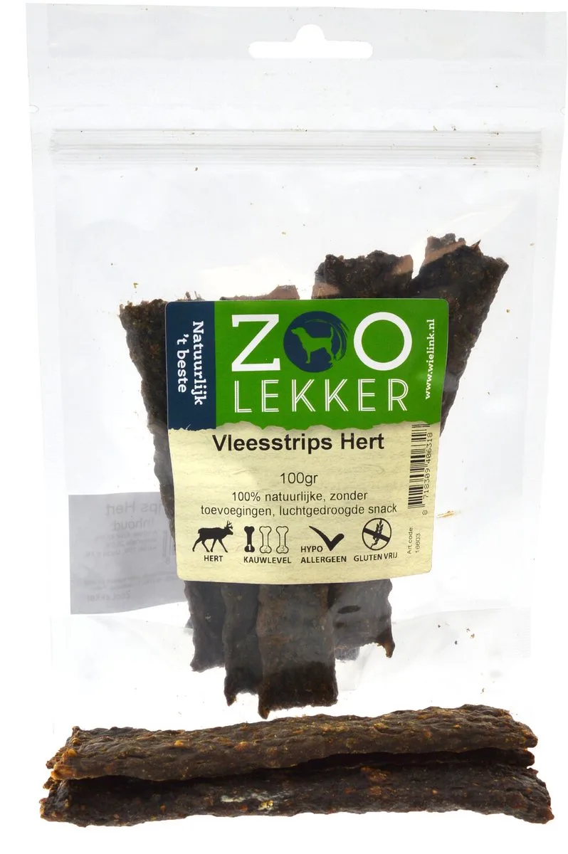 Vleesstrips Hert - hondensnacks - 100 gram de Zoolekker – photo produit