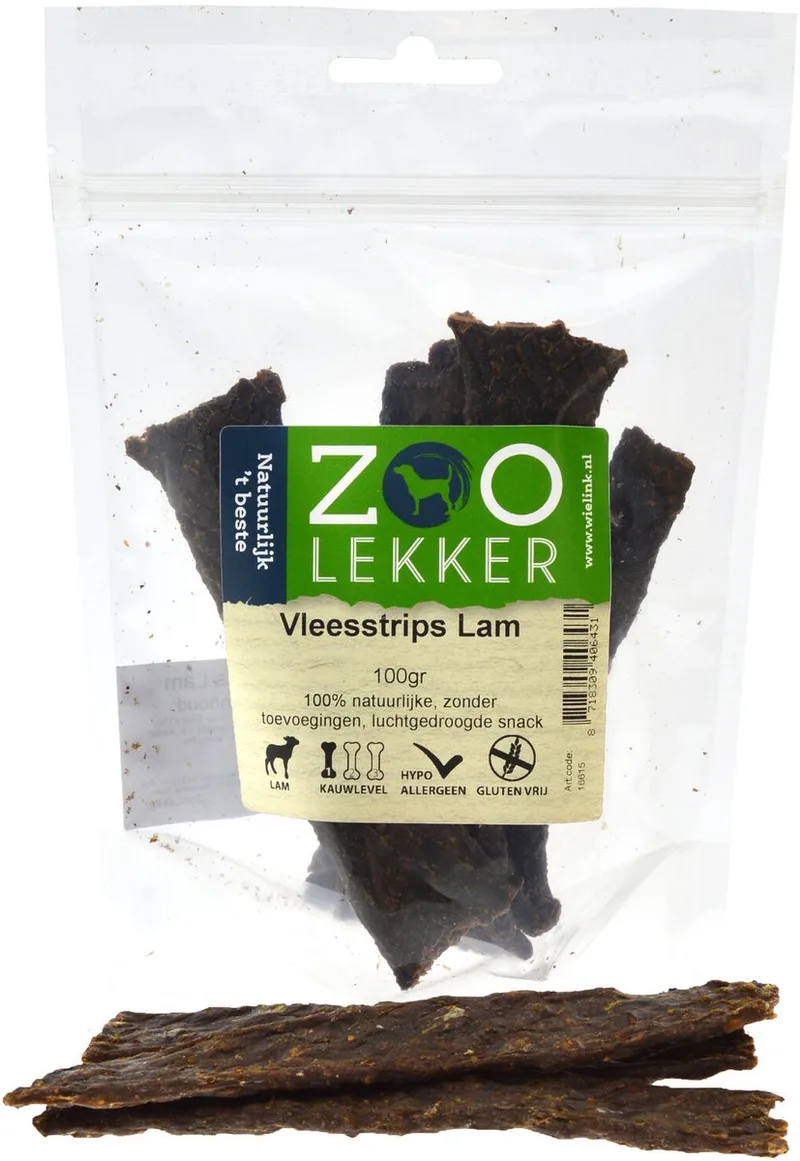 Vleesstrips - hondensnack - Lam - 100 gram by Zoolekker – product photo