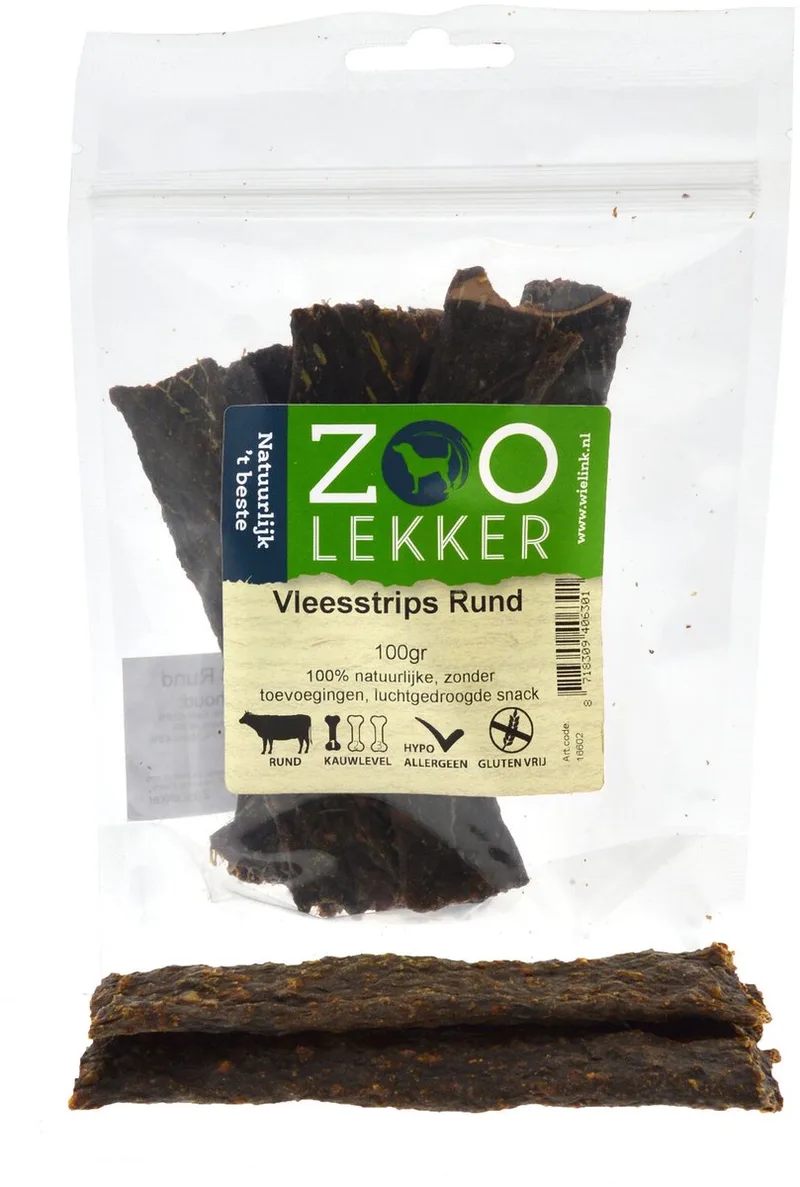 Vleesstrips- hondensnack - Rund - 100 gram by Zoolekker – product photo