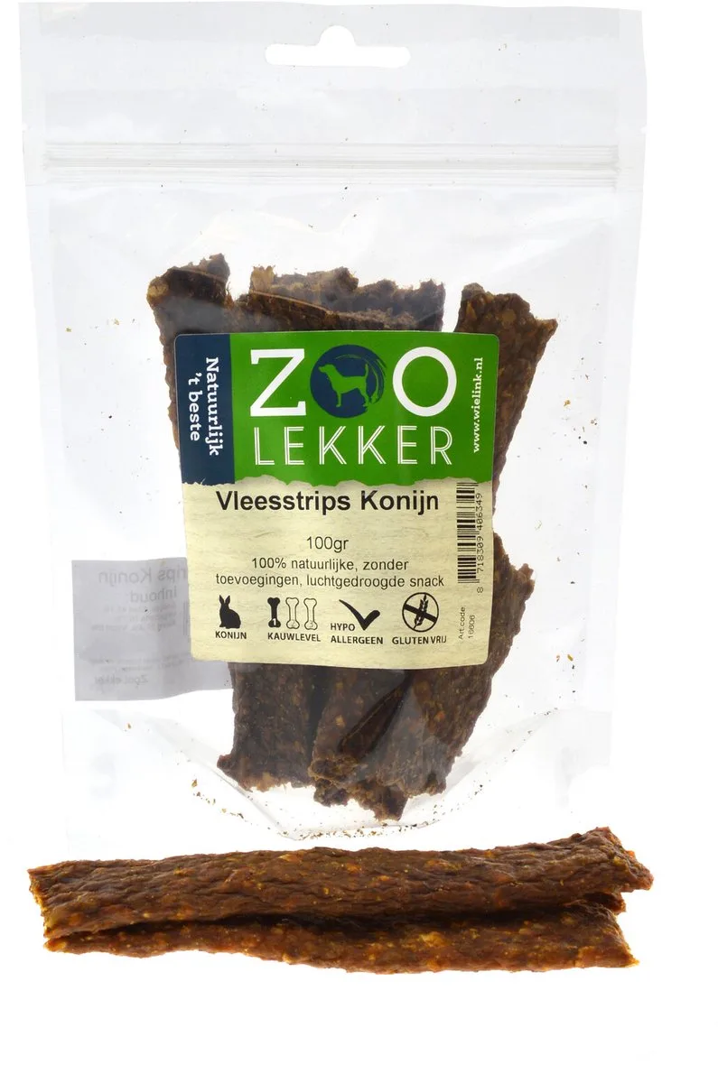 Vleesstrips Konijn - hondensnacks - 100 gram by Zoolekker – product photo
