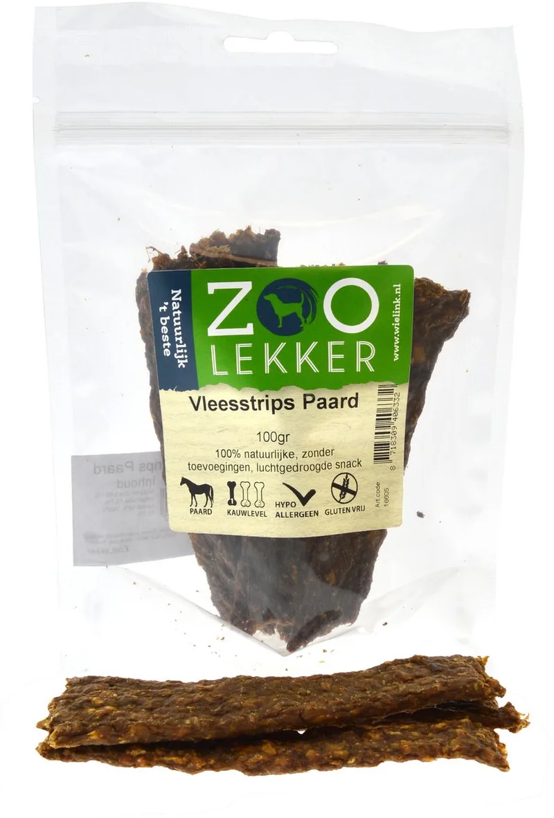 Vleesstrips Paard - hondensnacks - 100 gram fra Zoolekker – produktbillede