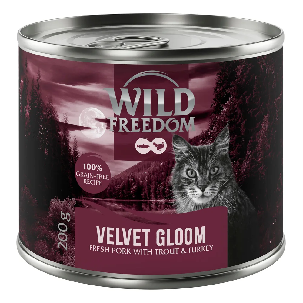 6x200g Wild Freedom Red Meat Velvet Gloom varkensvlees, kalkoen forel natvoer voor katten van Wild Freedom – productfoto