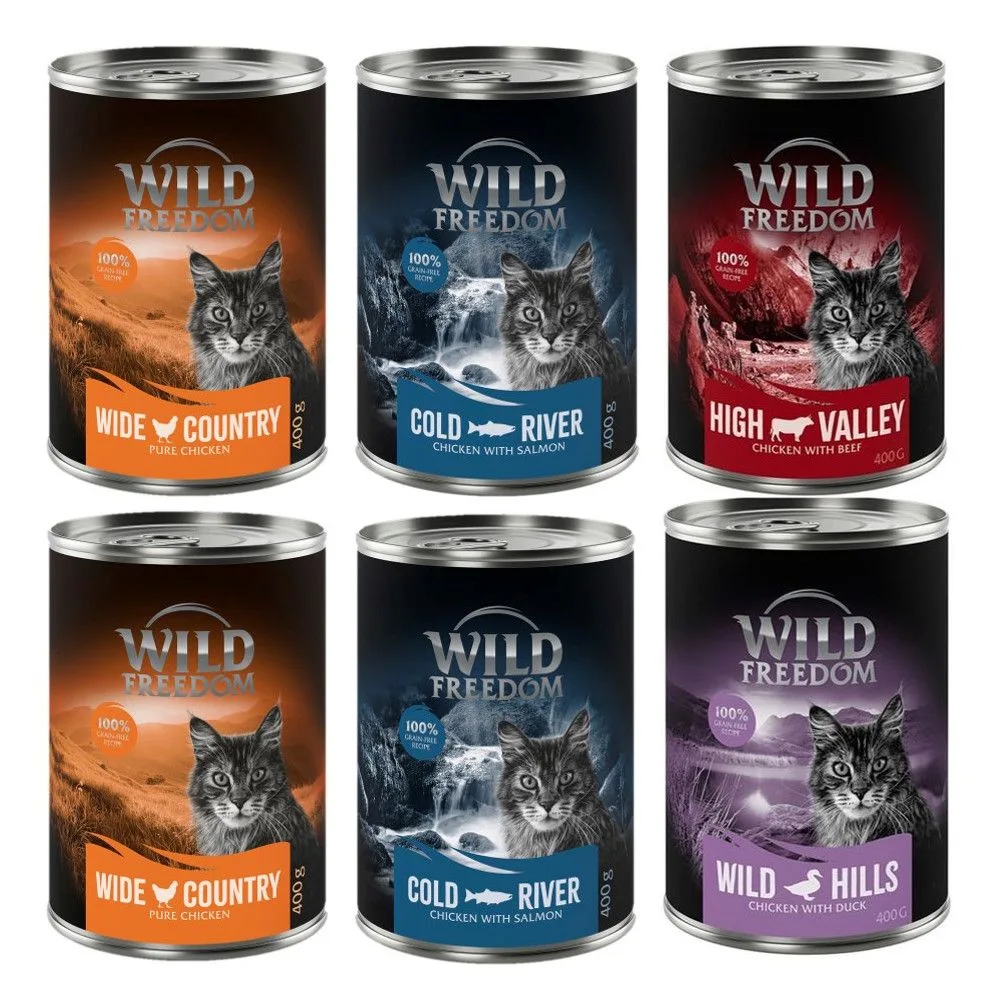 6x400 Adult Gemengd Pakket (2xKip/2xKoolvis/Rund/Eend) Wild Freedom Kattenvoer by Wild Freedom – product photo