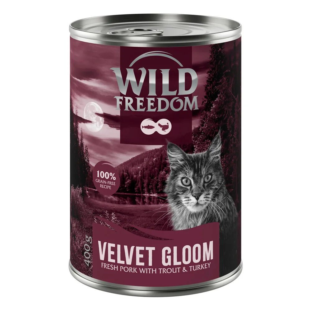 6x400g Wild Freedom Red Meat Velvet Gloom varkensvlees, kalkoen forel natvoer voor katten van Wild Freedom – productfoto