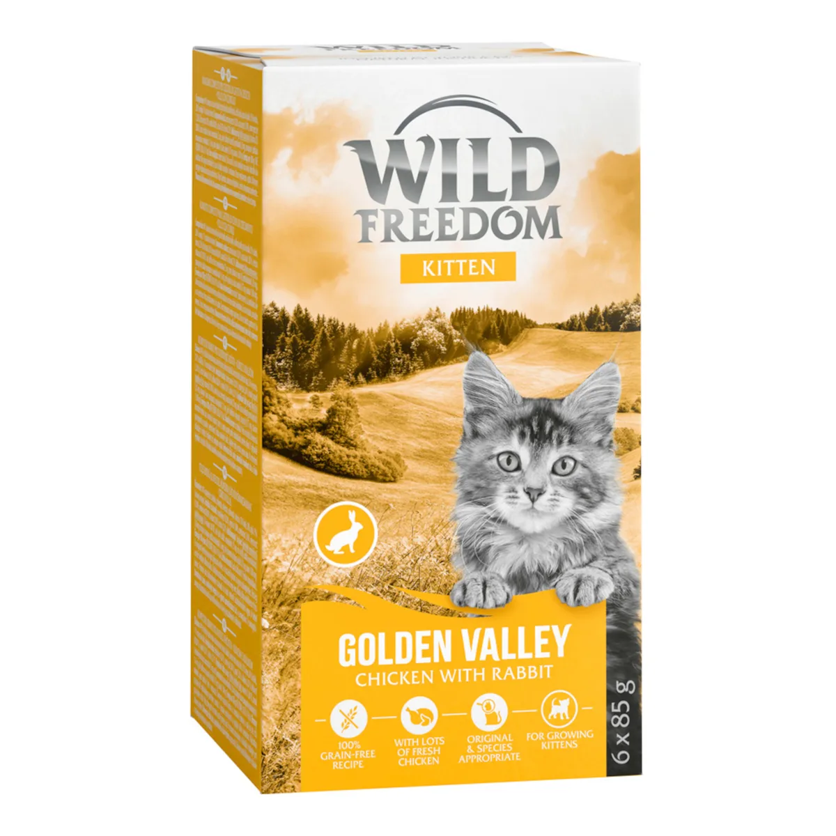 6x85g Wild Freedom Kittenschale Schale Golde Valley Kaninchen & Huhn Katzenfutter nass by Wild Freedom – product photo