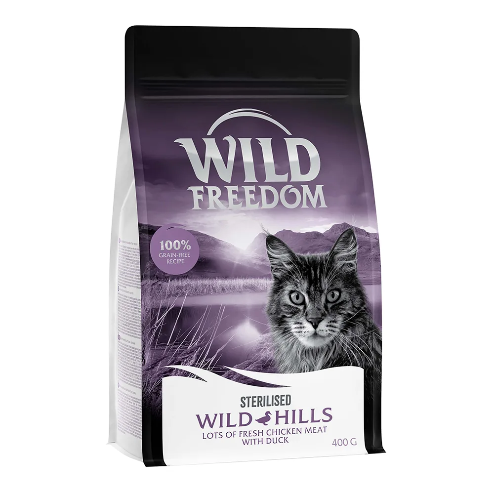 Adult "Wild Hills" Sterilised Eend – Graanvrij Kattenvoer - 400 g by Wild Freedom – product photo